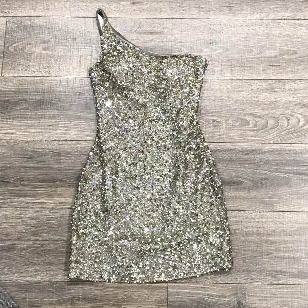 Sequin one shoulder mini dress